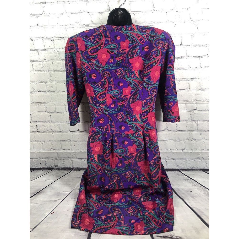 vtg 80's Our's multicolor purpuple pink button front shift dress sz 10 - Picture 4 of 7